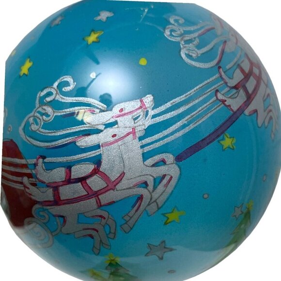 Christmas Ornament Blue Santa with Sleigh Reverse Glass Painted Le Bien Blue - Picture 10 of 11